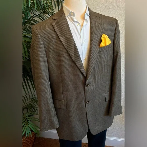 JOS A BANK MENS BLAZER SIZE 44L HOUNDSTOOTH SPORT COAT 2 BUTTON SUIT JACKET
